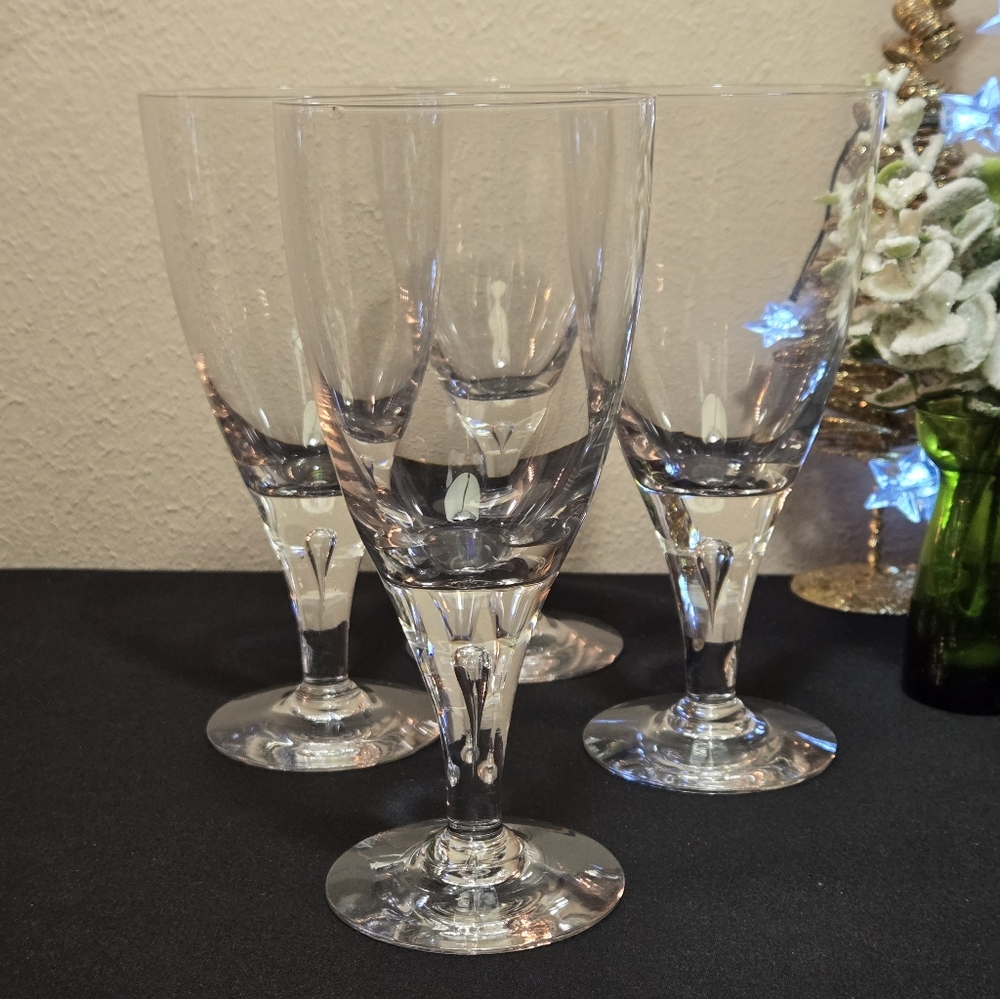 Elegant Clear Skruf Of Sweden Stockholm Teardrop-Shaped Bubble In Stem Goblets.